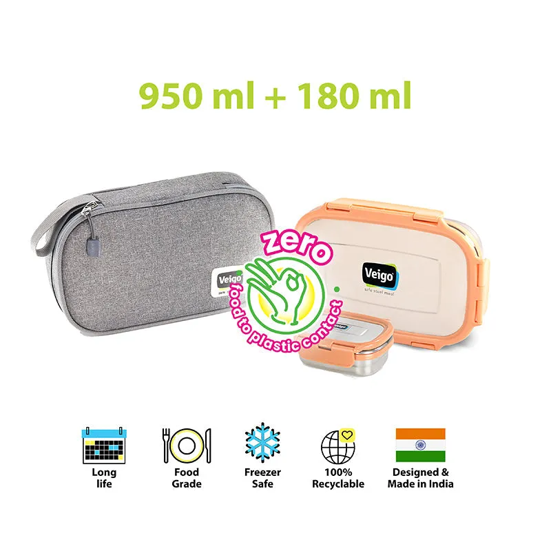 Delico Pack Peach Lunch Box With Insulated Pouch (775 mL /150 mL) - Three Piece Set media 7