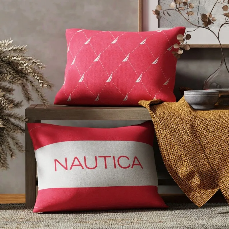 Nautica Logo Stripe Rectangular Cushion Cover (Red) - Set Of Two media 1