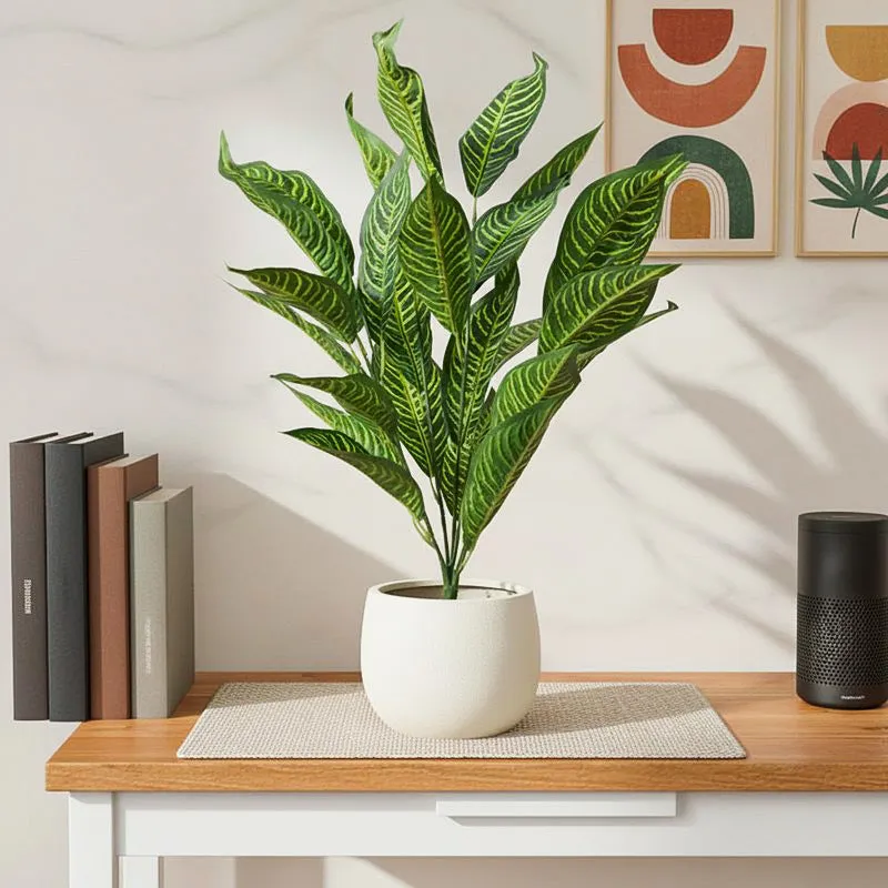 Faux Dark Green Icetone Croton Plant - 2.2 Feet media 1