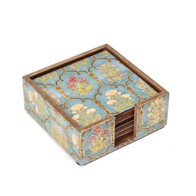 Fleur Jharokha Enamel Coaster With Stand - Seven Piece Set media 4