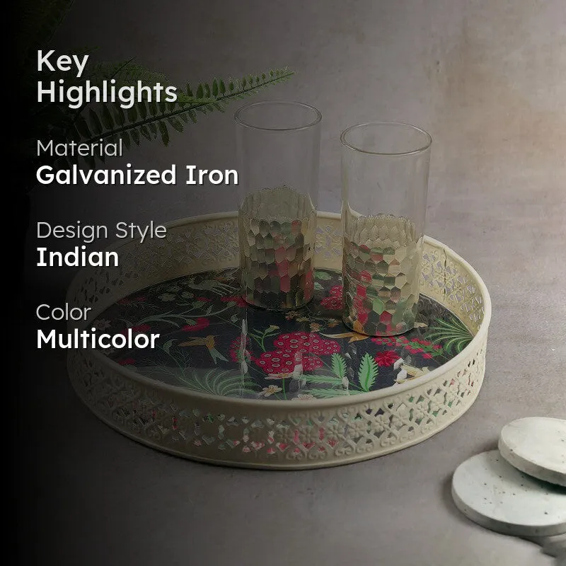India Circus Asterlane Multicolor Round Galvanized Iron Serving Tray media 2