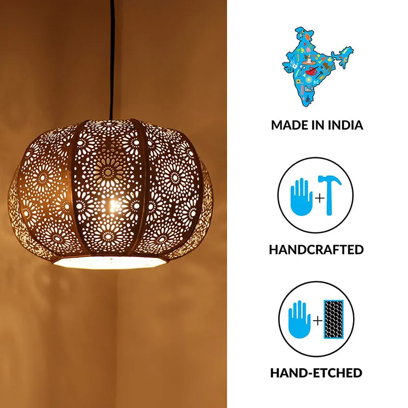 Jaali Chhaya Iron Ceiling Lamp - Gold media 3