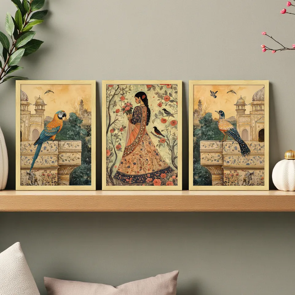 Royal Peacock Courtyard Wall Art Collection - Set Of Three media 1