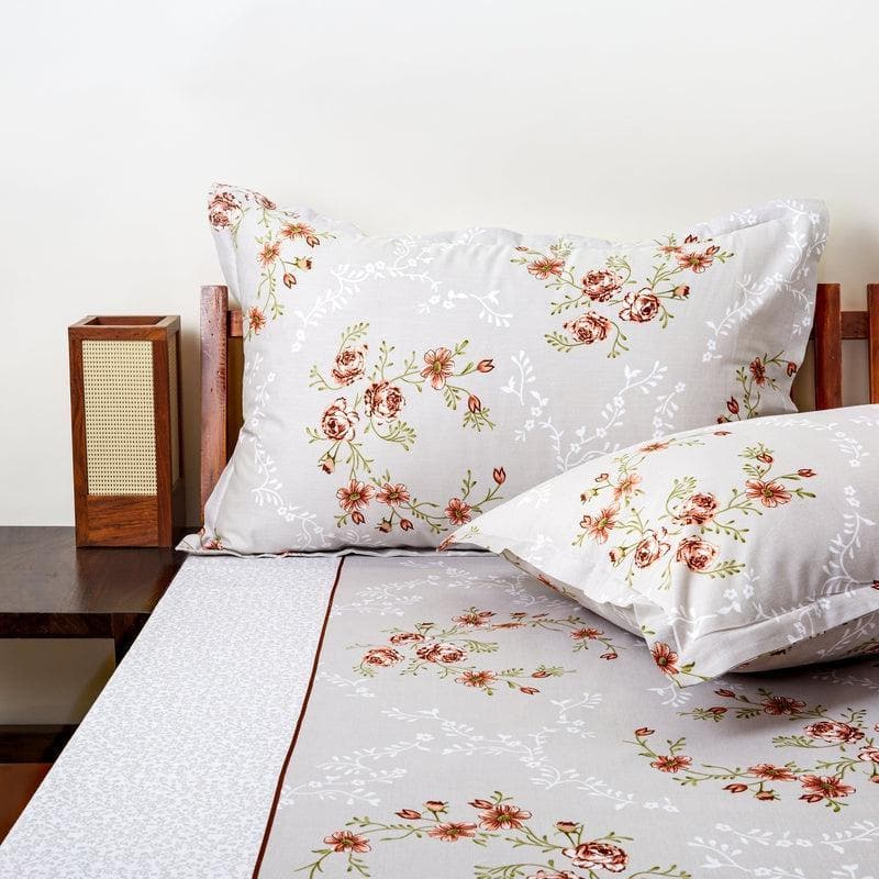 Floral Bouquet Cotton Bedsheet (Grey) - 170 TC media 4