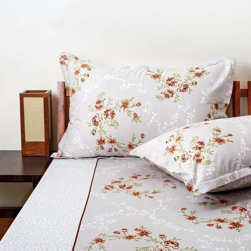Floral Bouquet Cotton Bedsheet (Grey) - 170 TC media 4