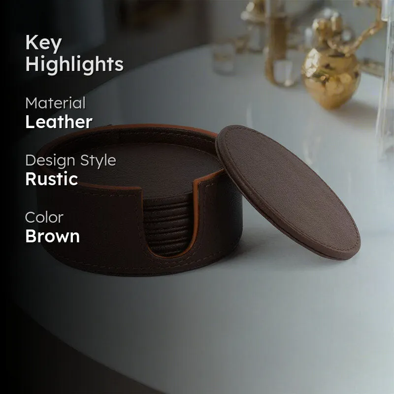 Tisca Faux Leather Coaster (Brown) - Seven Piece Set media 2