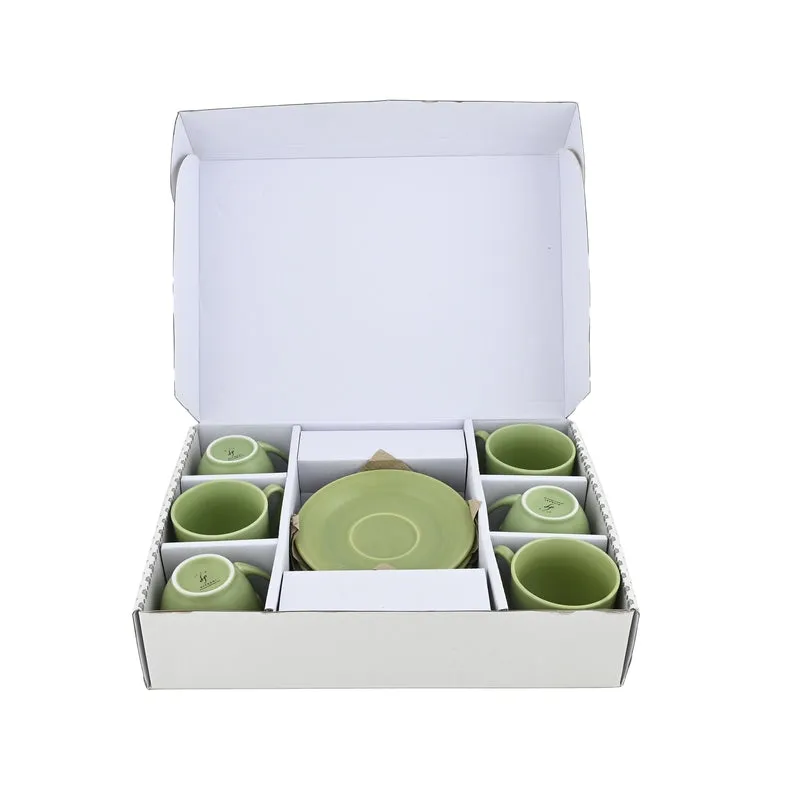 CozySip Porcelain Cup & Saucer (Green/200 mL Each) - Set of Six media 3