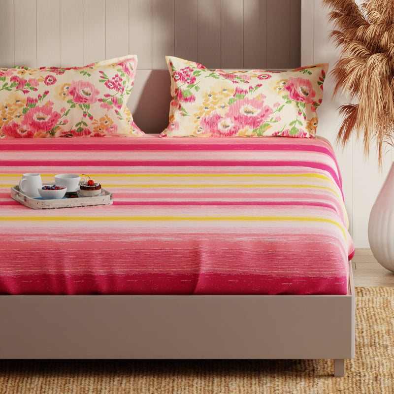 Stripes & Petals Fitted Microfiber Microfiber Bedsheet - 135 GSM media 3