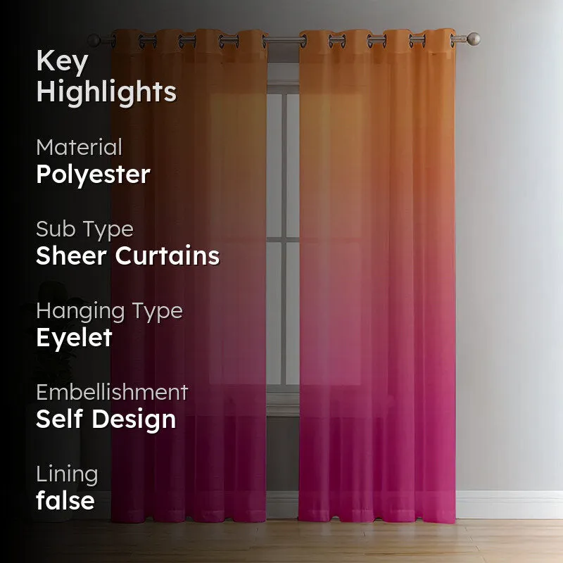 Ombria Linen Texture Sheer Curtain (Pink,Yellow) - Set Of Two media 2