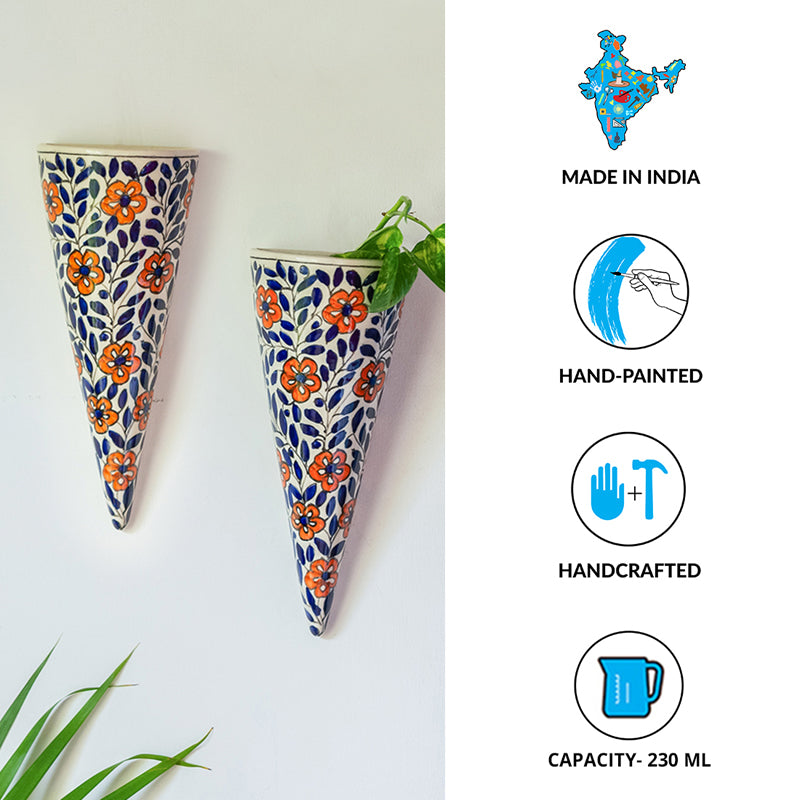 Bahar-e-Phool Handpainted Ceramic Wall Planter - Set OF Two media 6