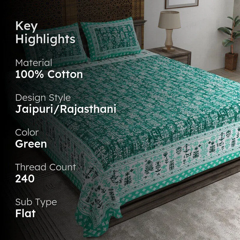 Arton Cotton Bedsheet (Green) - 240 TC media 2