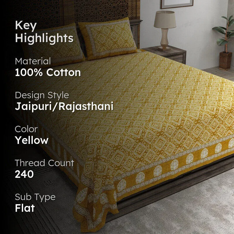 Geoo Cotton Bedsheet (Yellow) - 240 TC media 2