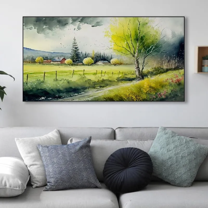 Sunlit Meadow Canvas Wall Painting With Frame media 3