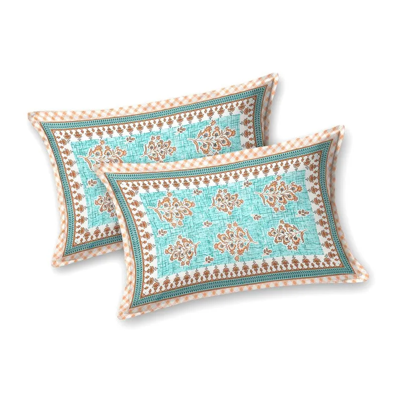 Royalon Cotton Bedsheet (Blue,Peach) - 240 TC media 4