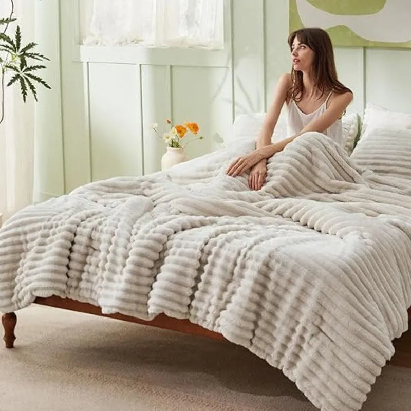 SleepScape Faux Fabric Blanket (Beige)- 300 GSM media 5