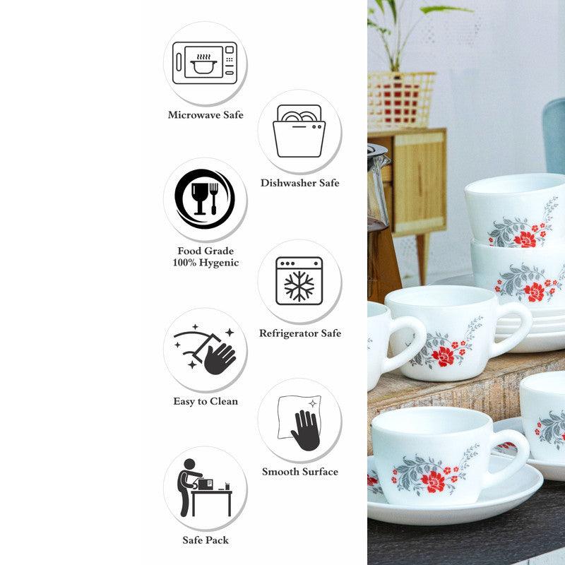 Cello Lila Floral Cup & Saucer (130 ML) - Twelve Piece Set media 4