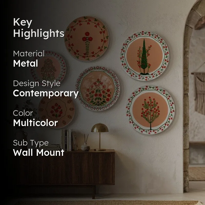 Phoolwari Elegance Metal Wall Plates - Set Of Six media 2