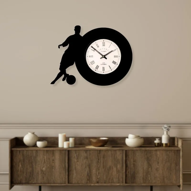 Footballer Steel Analog Wall Clock - Black media 3