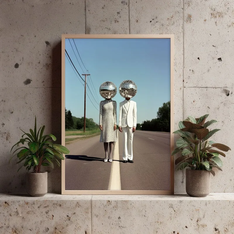 The Disco Couple Archival Canvas Wall Art - Natural Brown Frame media 4