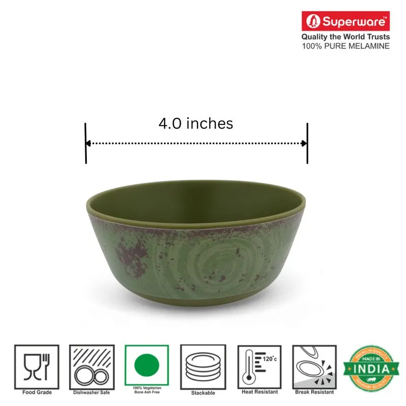 Rustic Q Olive Green Melamine Snack Bowls (200 mL Each) - Set of Six - 9