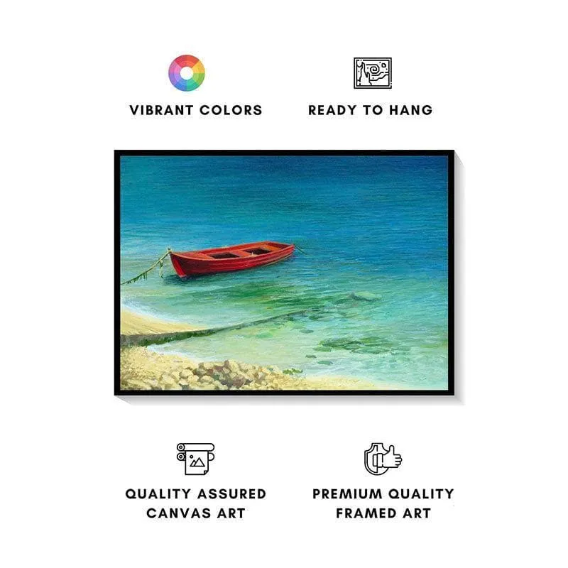 Fishing Boat In Island Canvas Wall Painting - Black Frame media 4