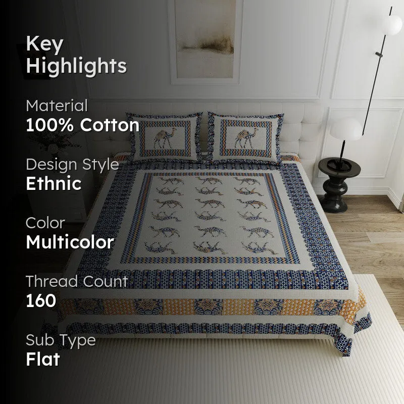 Camelia Cotton Bedsheet (Blue) - 160 TC media 2
