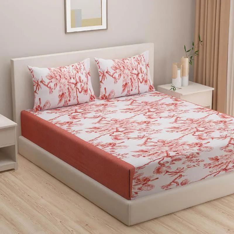 Swayam Madhu Floral Cotton Bedsheet (Rust) - 160 TC media 1