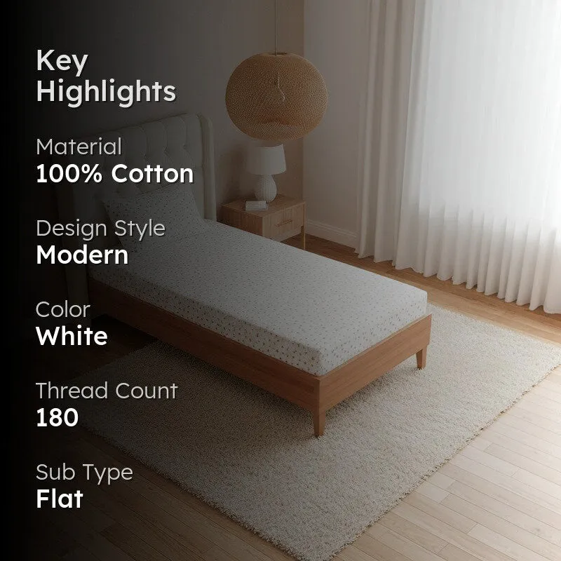 Key highlights graphic for the white cotton bedsheet