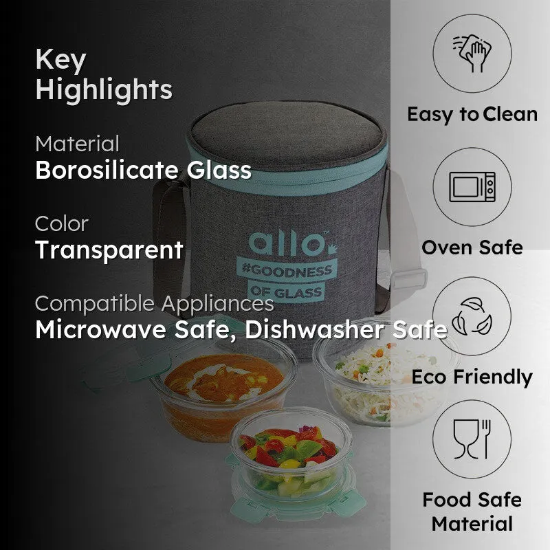 Pakvio Leak Proof Glass Lunch Box with Bag- Set of Three media 2