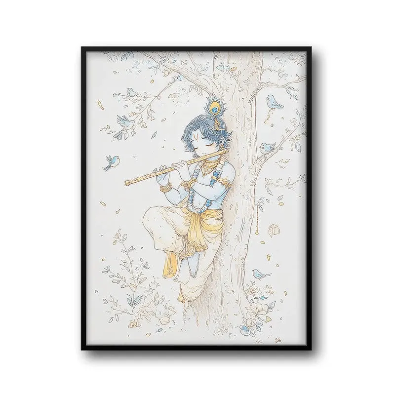 Baal Krishna Playing Fluit Archival Paper Wall Art media 7
