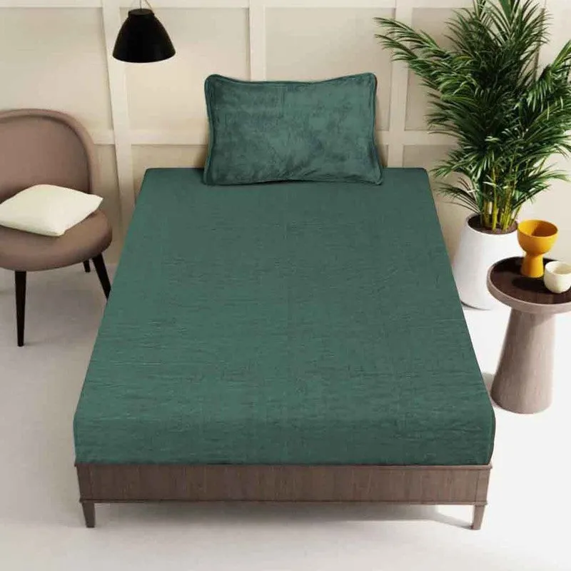Gentle Rest Fleece Bedsheet (Green) - 180 GSM media 1