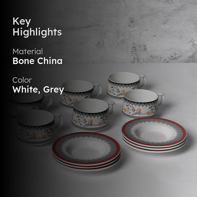 India Circus Belle Nova Bone Chine Cup And Saucer Set (180 mL) - Twelve Piece Set media 2