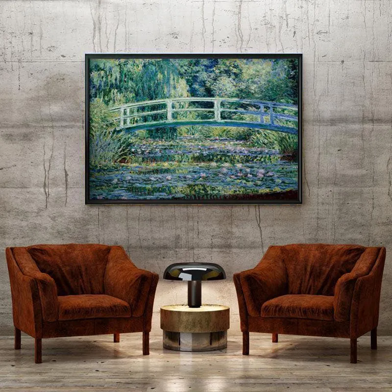 Water Lilies And Japanese Bridge By Claude Monet Canvas Wall Painting - Black Frame media 4