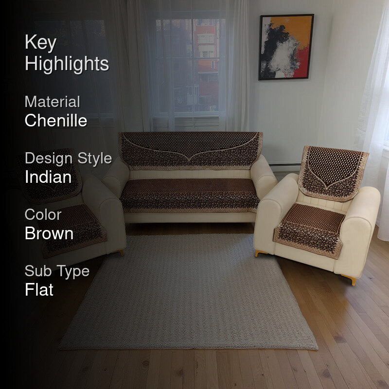 Petite Leaves Chenille Sofa Cover - Coffee Brown media 2