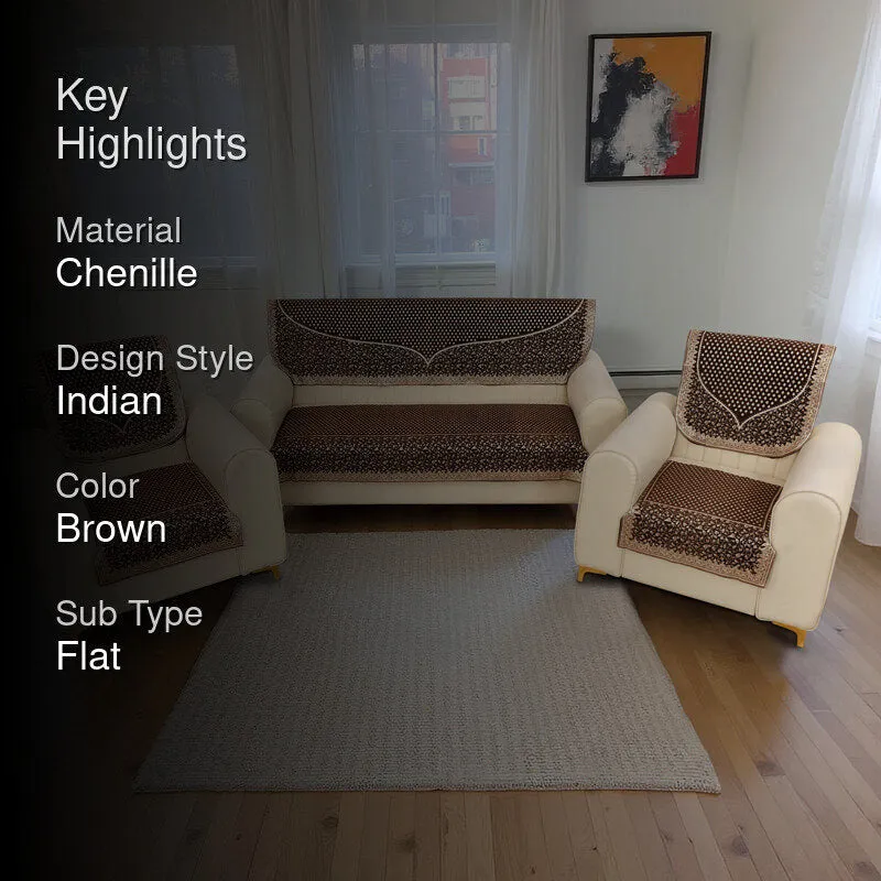 Petite Leaves Chenille Sofa Cover - Coffee Brown media 2
