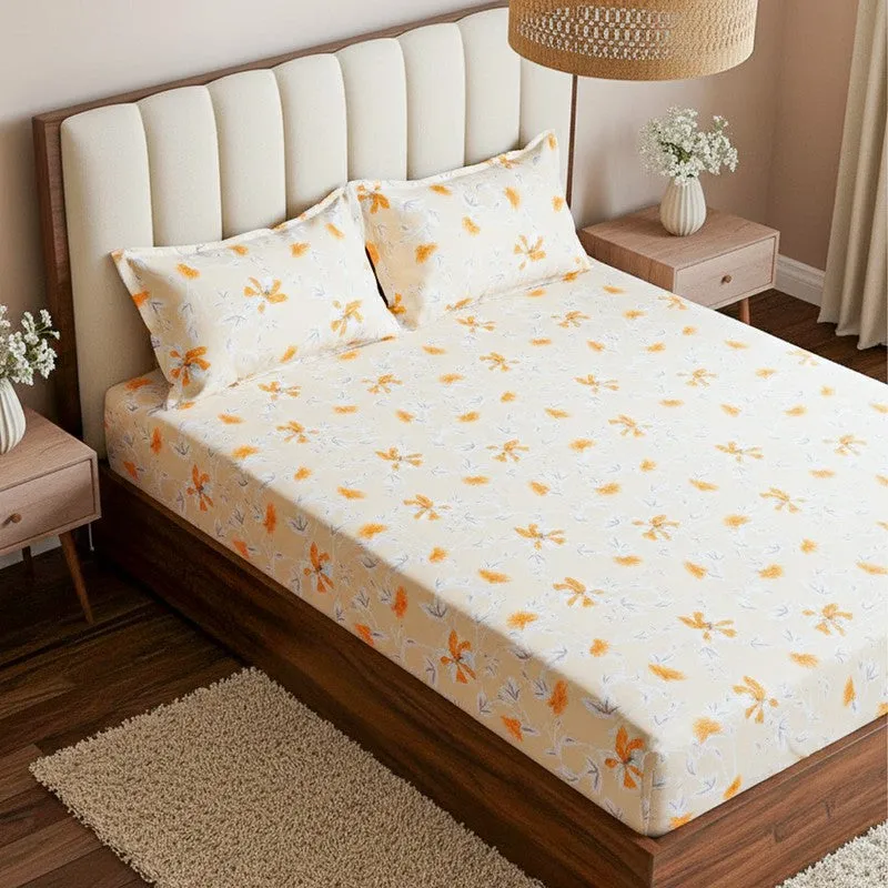 Carmilla Floral Cotton Bedsheet (Yellow) - 180 TC media 3