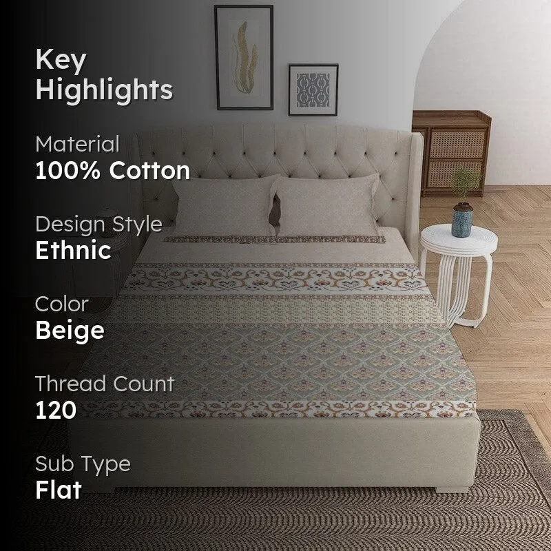 Iris Printed Cotton Bedsheet (Beige) - 120 TC media 2