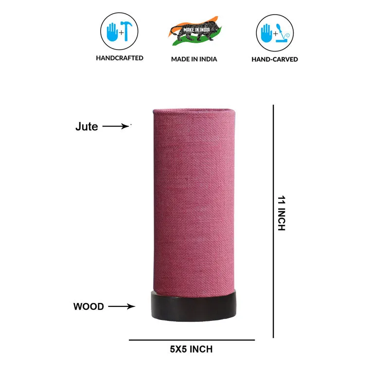 Mirza Tower Wooden Table Lamp With Jute Shade - Pink,Black media 6