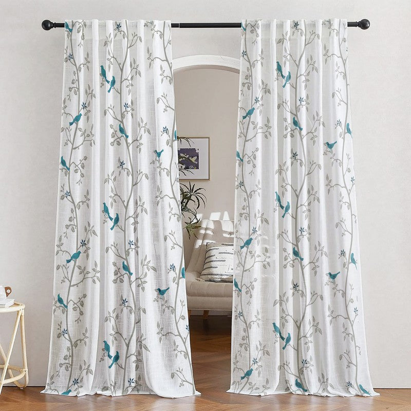 Tranquebar Home Nature Wings Polyester Curtains(Blue) - Set Of Two media 3