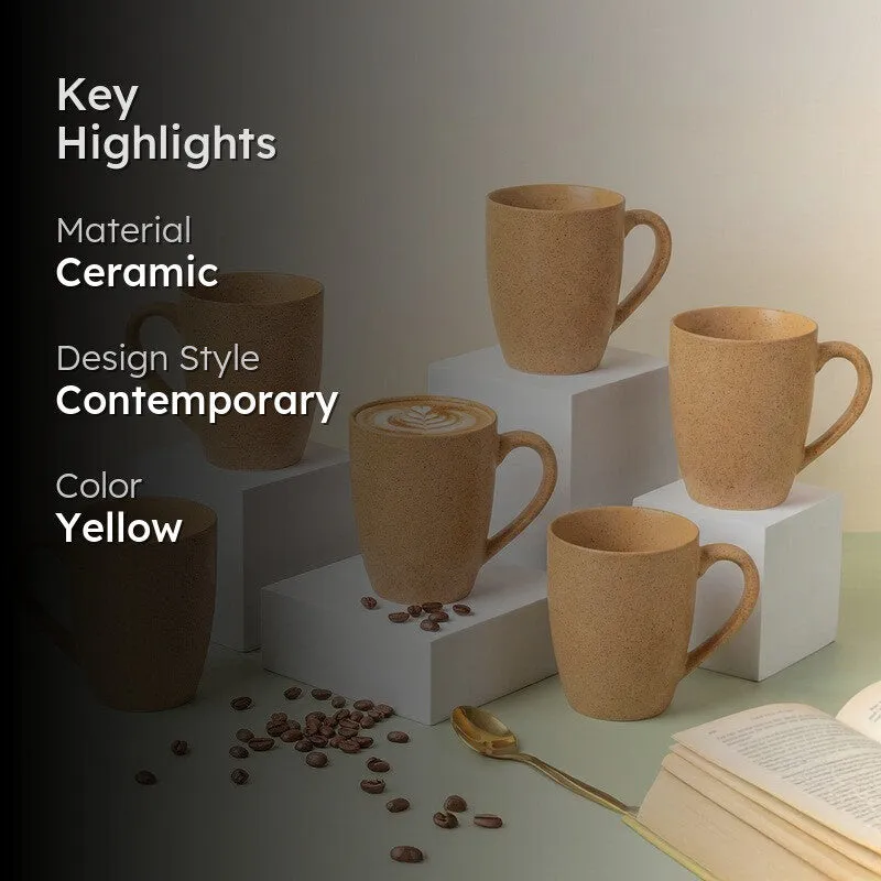 Sip & Style Ceramic Coffee Mug (Mustard Yellow/300 mL Each) - Set Of Six media 2