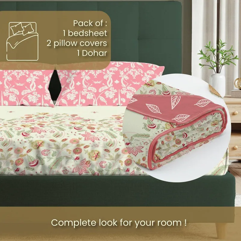 Urban Space Floral Pink Cotton Bedding Set (200 TC) - Four Piece Set media 7