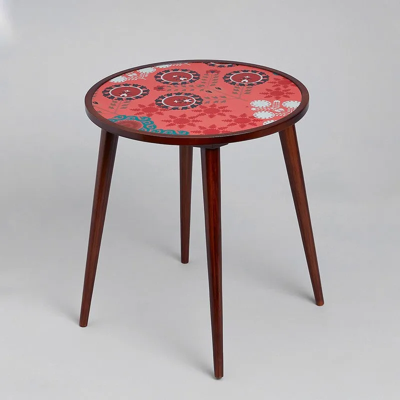 India Circus Wood Rosettes Round Side Table media 3