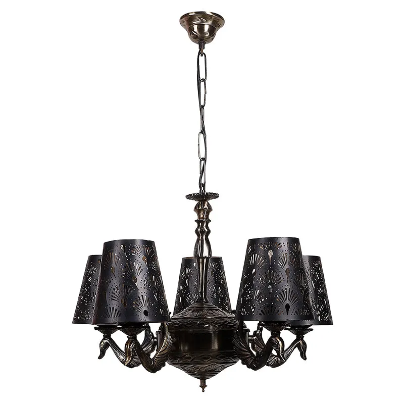 Ethnic Noma Etched Mayoor Golden Antique Ceiling Lamp media 4