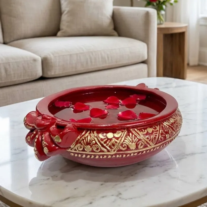 Red Floral Resin Urli media 3