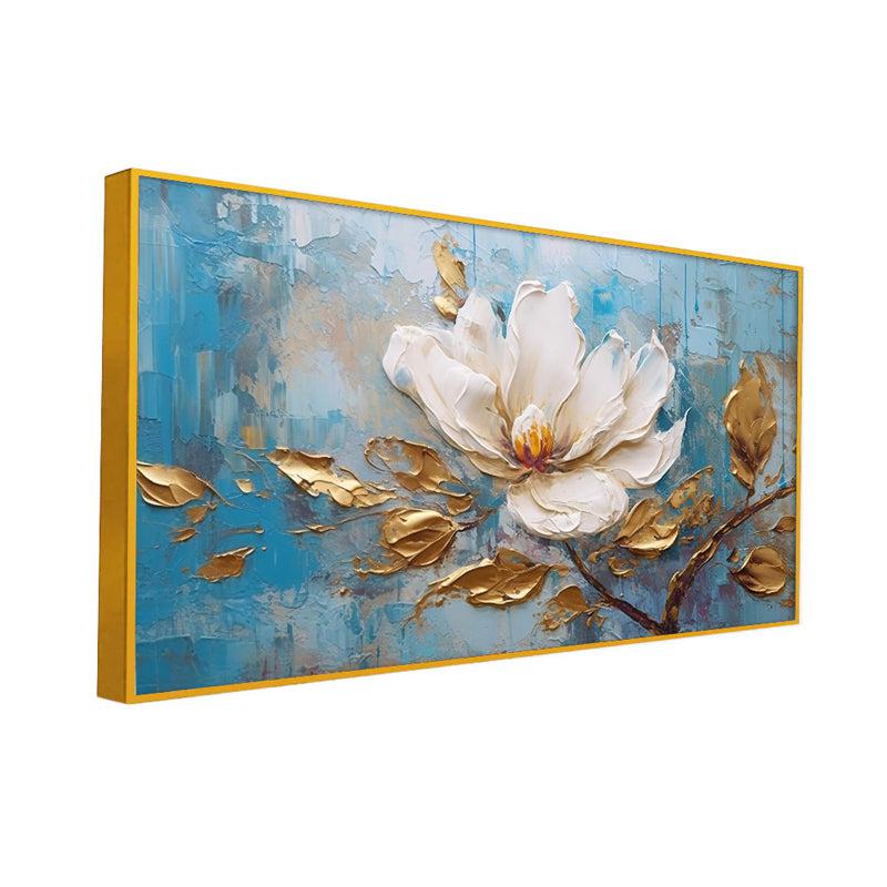 Flor Blanca Floral Canvas Wall Painting With Frame - Gold media 3