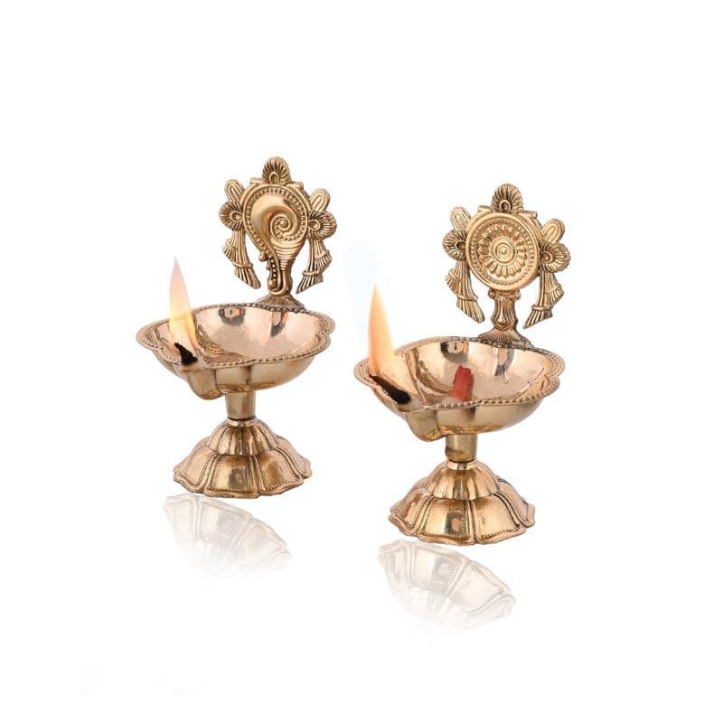 Brass Shanku Chakra Diya - Set Of Two media 3