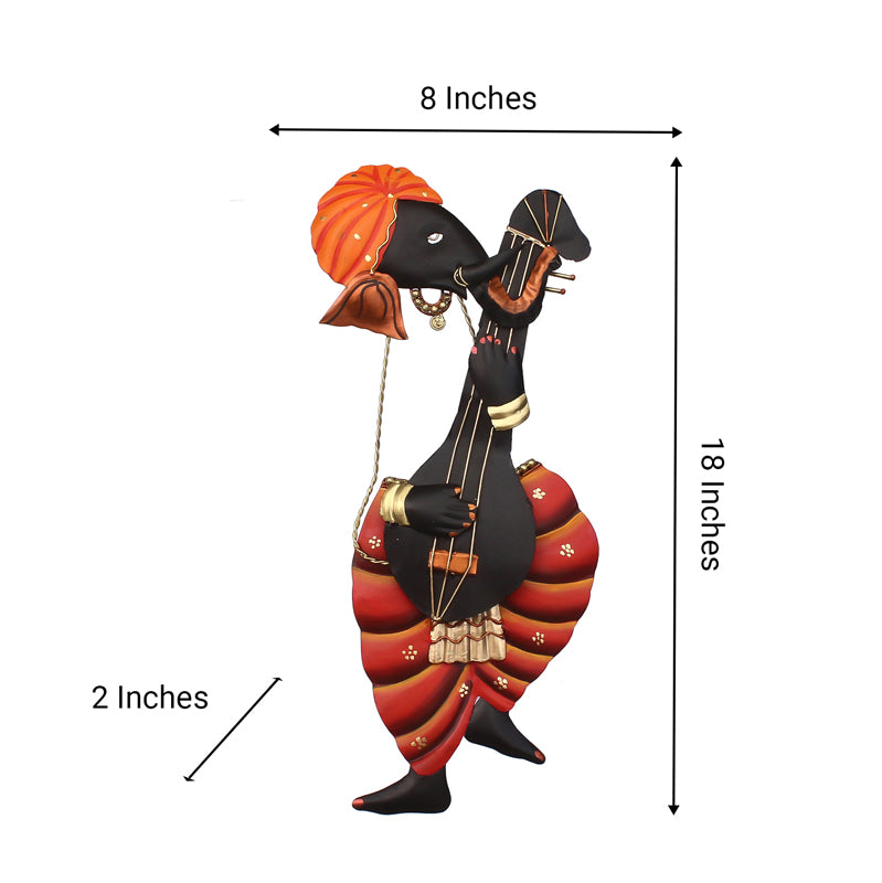 Veena Ganesha Religious Wooden Wall Accent media 7