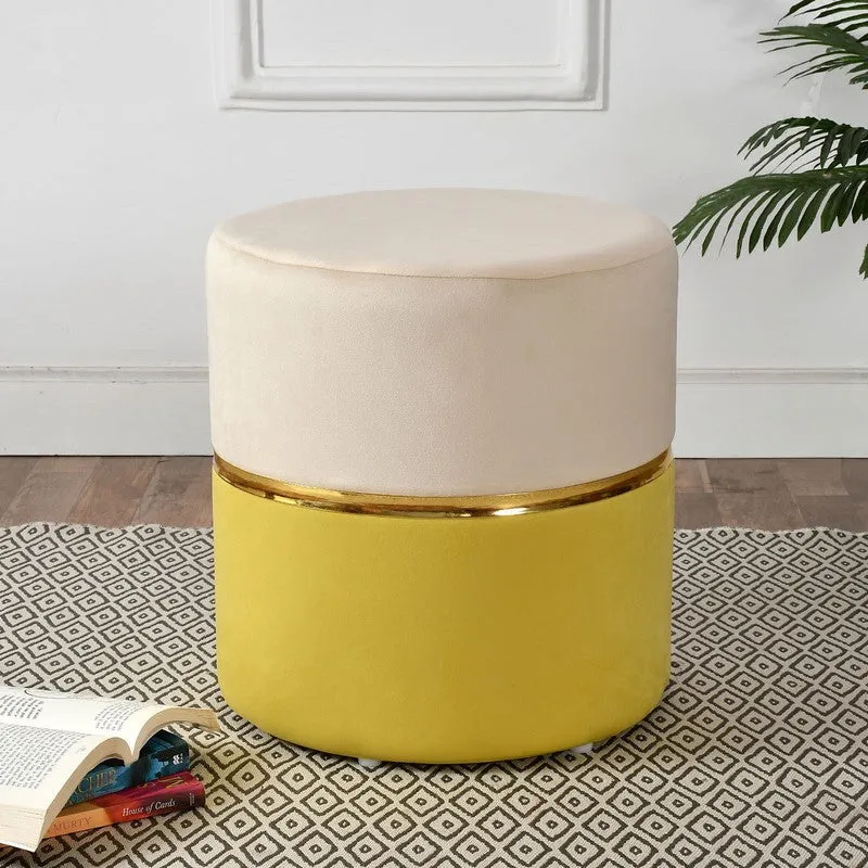 Dualtone Solid Velvet Pouffe - Beige & Yellow media 1