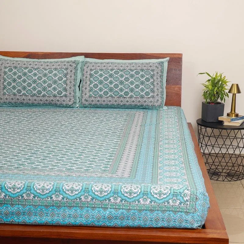 Neelambari Jaipuri Cotton Bedsheet (Sky Blue) - 144 TC media 1