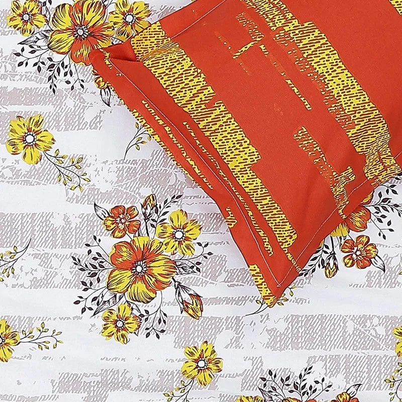 Monte Carlo Petal Story Cotton Bedsheet (White,Orange) - 104 TC media 6